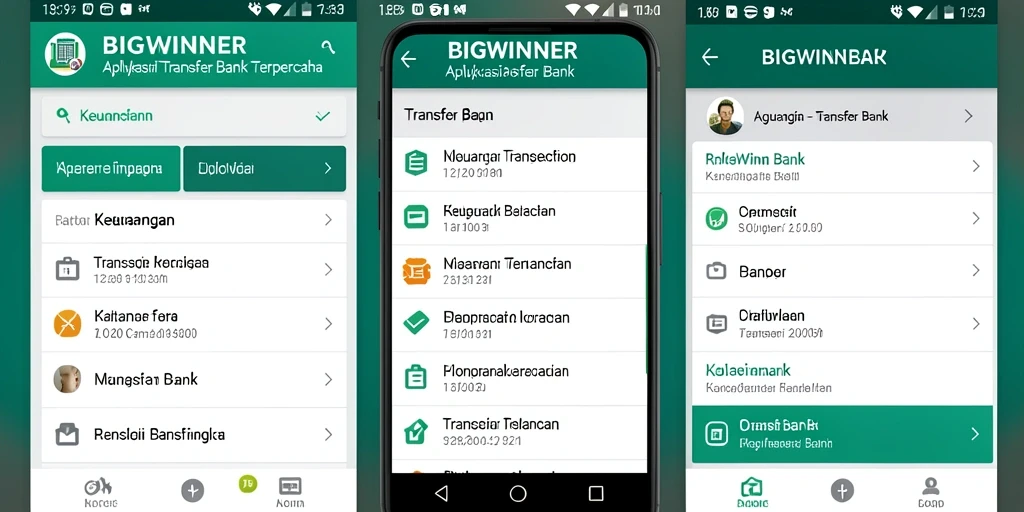 Antarmuka aplikasi BIGWINNER saat melakukan transfer bank dengan mudah.