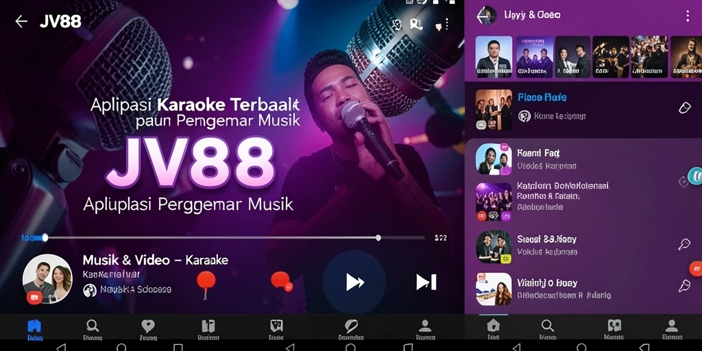Tampilan antarmuka JV88 dengan fitur karaoke yang menarik.