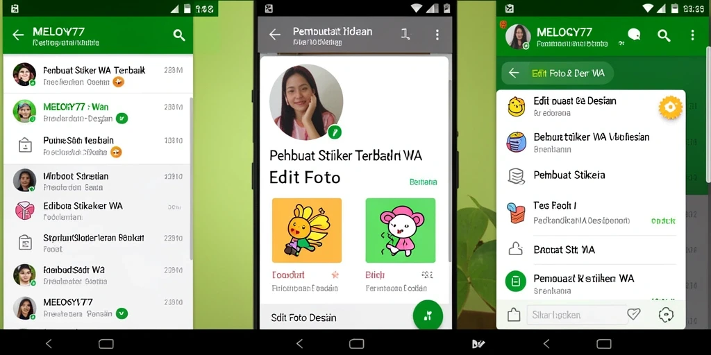 Tampilan antarmuka MELODY77 dengan fitur edit stiker yang menarik.